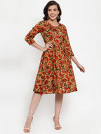 Jompers Women Brown & Green Floral Print Angrakha A-Line Kurta | Grocsy