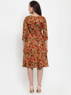Jompers Women Brown & Green Floral Print Angrakha A-Line Kurta | Grocsy
