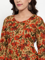 Jompers Women Brown & Green Floral Print Angrakha A-Line Kurta | Grocsy