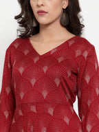 Jompers Women's Maroon Printed Fit and Flare Ethnic Dress | Grocsy