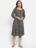 Jompers Women's Black Printed Fit and Flare Ethnic Dress | Grocsy