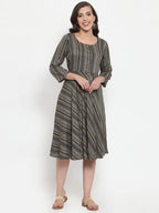 Jompers Women's Black Printed Fit and Flare Ethnic Dress | Grocsy