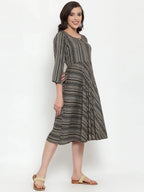 Jompers Women's Black Printed Fit and Flare Ethnic Dress | Grocsy