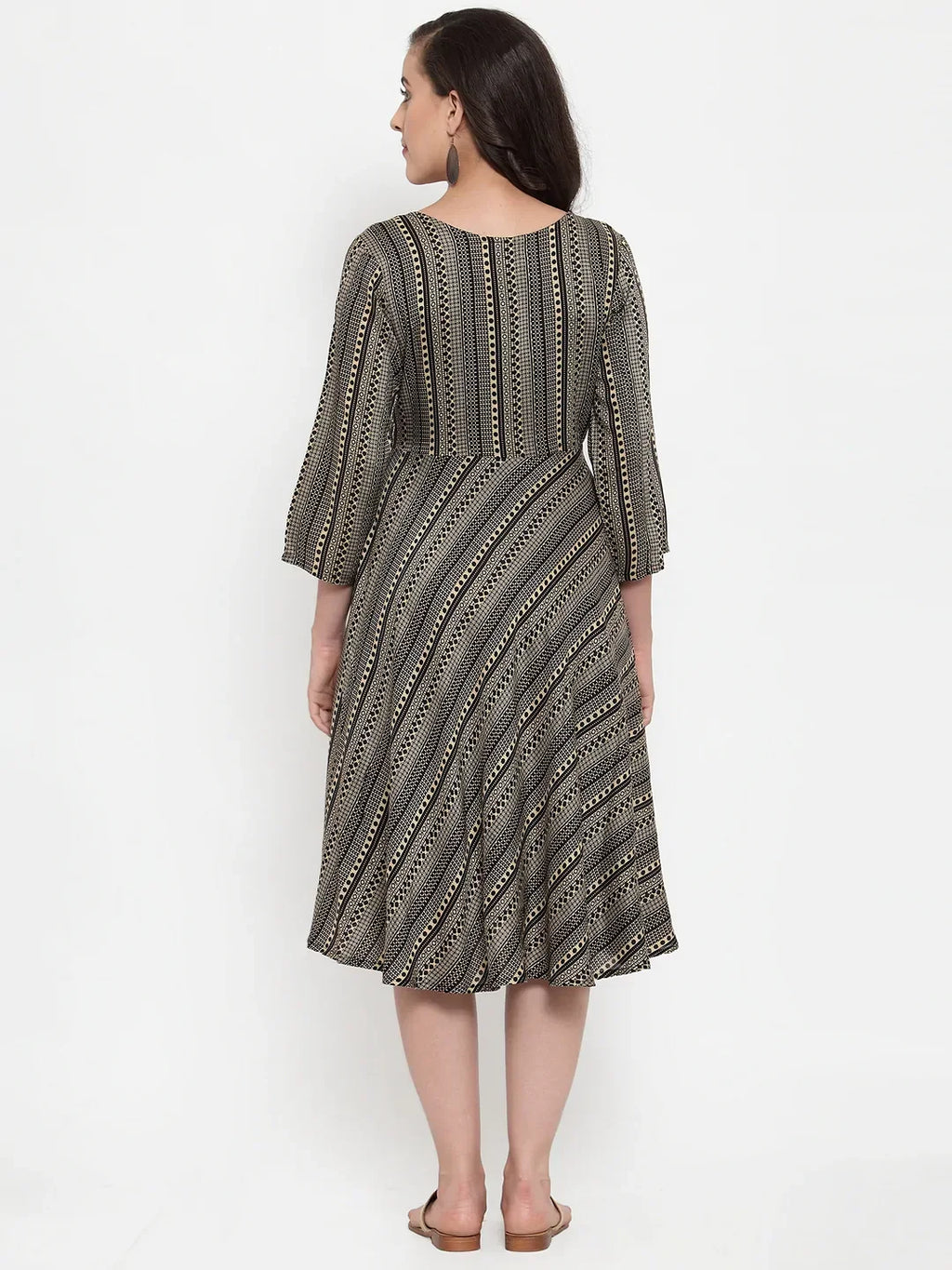 Jompers Women's Black Printed Fit and Flare Ethnic Dress | Grocsy