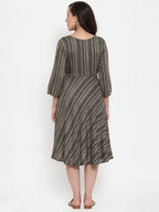 Jompers Women's Black Printed Fit and Flare Ethnic Dress | Grocsy