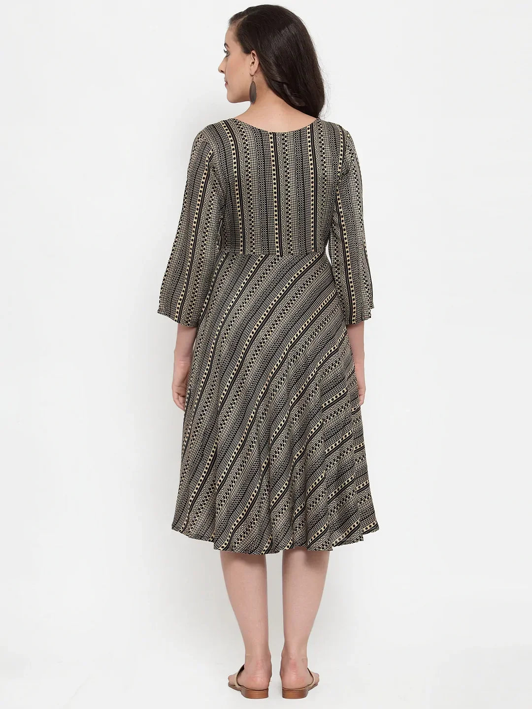 Jompers Women's Black Printed Fit and Flare Ethnic Dress | Grocsy