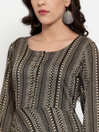 Jompers Women's Black Printed Fit and Flare Ethnic Dress | Grocsy
