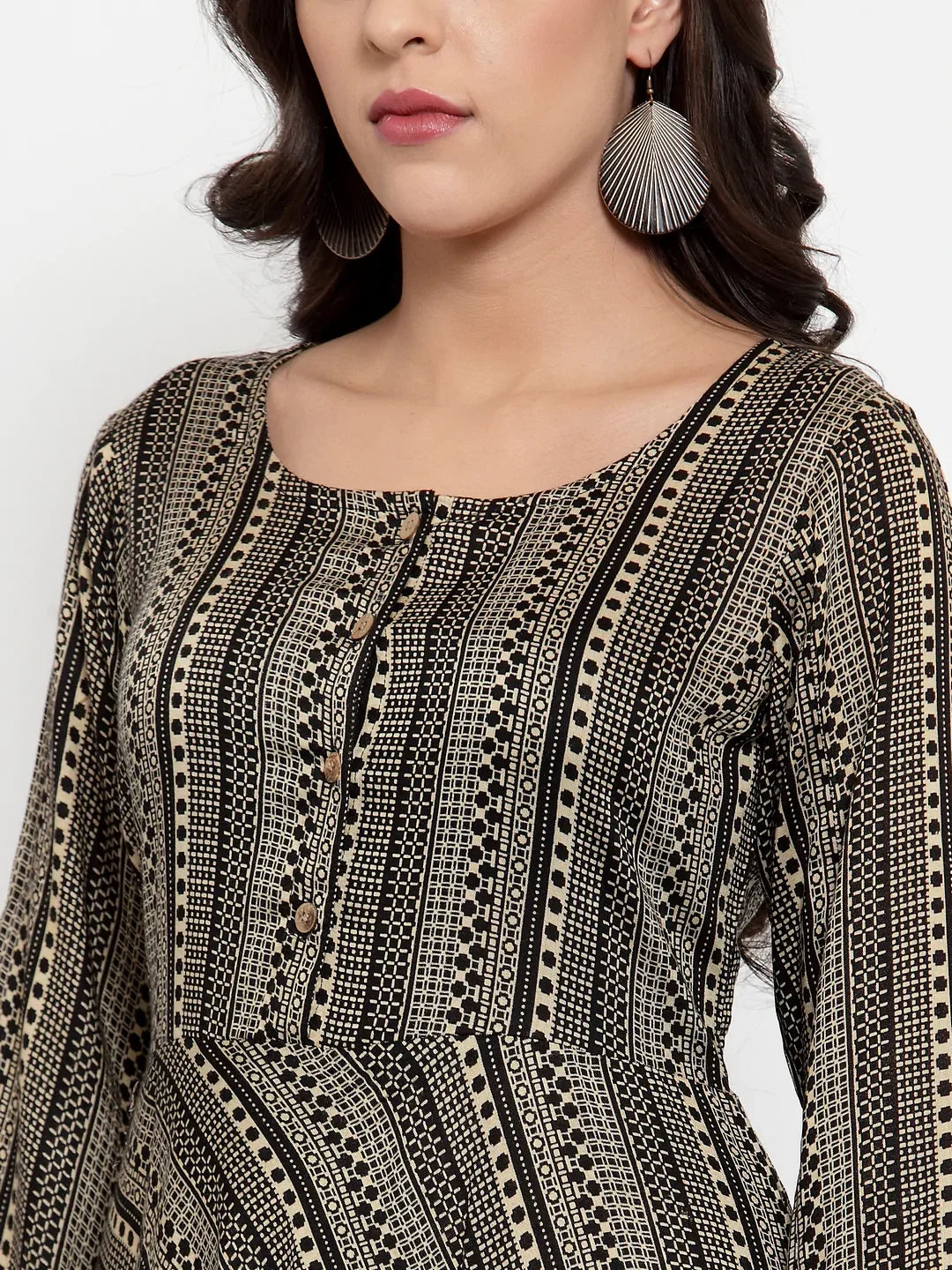 Jompers Women's Black Printed Fit and Flare Ethnic Dress | Grocsy