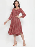 Jompers Women's Maroon Printed Fit and Flare Ethnic Dress | Grocsy
