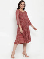 Jompers Women's Maroon Printed Fit and Flare Ethnic Dress | Grocsy