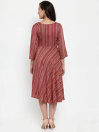 Jompers Women's Maroon Printed Fit and Flare Ethnic Dress | Grocsy