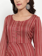 Jompers Women's Maroon Printed Fit and Flare Ethnic Dress | Grocsy