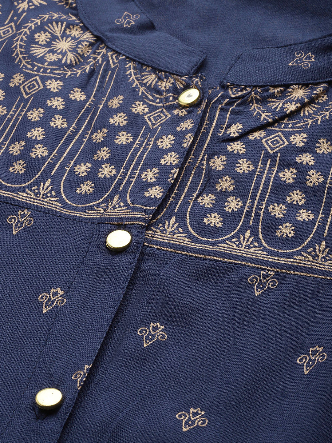 Jompers Women Navy Blue & Golden Block Print Straight Kurta | Grocsy