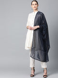 Jompers Women Off-White & Navy Blue Solid Kurta with Trousers & Dupatta | Grocsy