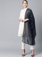 Jompers Women Off-White & Navy Blue Solid Kurta with Trousers & Dupatta | Grocsy