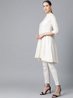 Jompers Women Off-White & Navy Blue Solid Kurta with Trousers & Dupatta | Grocsy