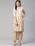 Jompers Women Cream-Coloured & Red Floral Print Kurta with Palazzos | Grocsy