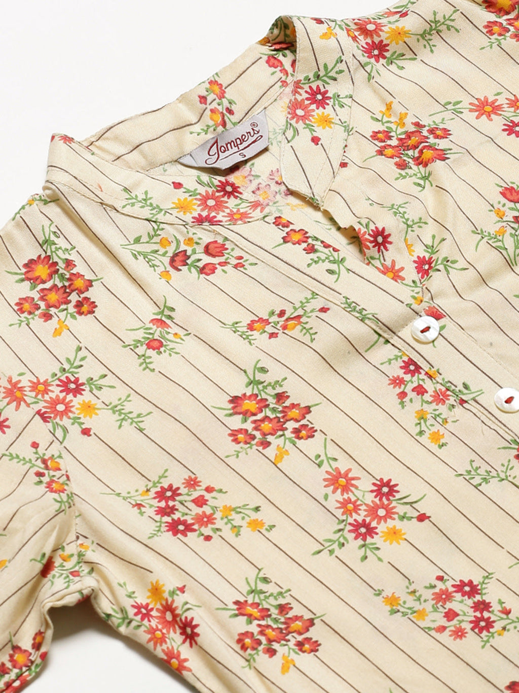 Jompers Women Cream-Coloured & Red Floral Print Kurta with Palazzos | Grocsy