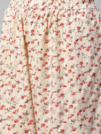 Jompers Women Cream-Coloured & Red Floral Print Kurta with Palazzos | Grocsy