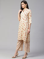 Jompers Women Cream-Coloured & Red Floral Print Kurta with Palazzos | Grocsy