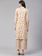 Jompers Women Cream-Coloured & Red Floral Print Kurta with Palazzos | Grocsy