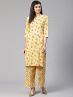 Jompers Women Yellow-Coloured & Red Floral Print Kurta with Palazzos | Grocsy
