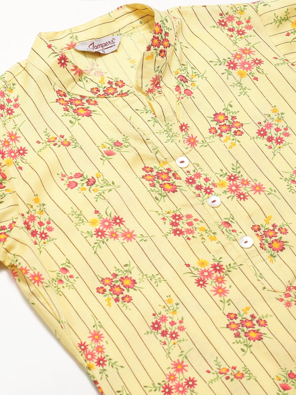 Jompers Women Yellow-Coloured & Red Floral Print Kurta with Palazzos | Grocsy