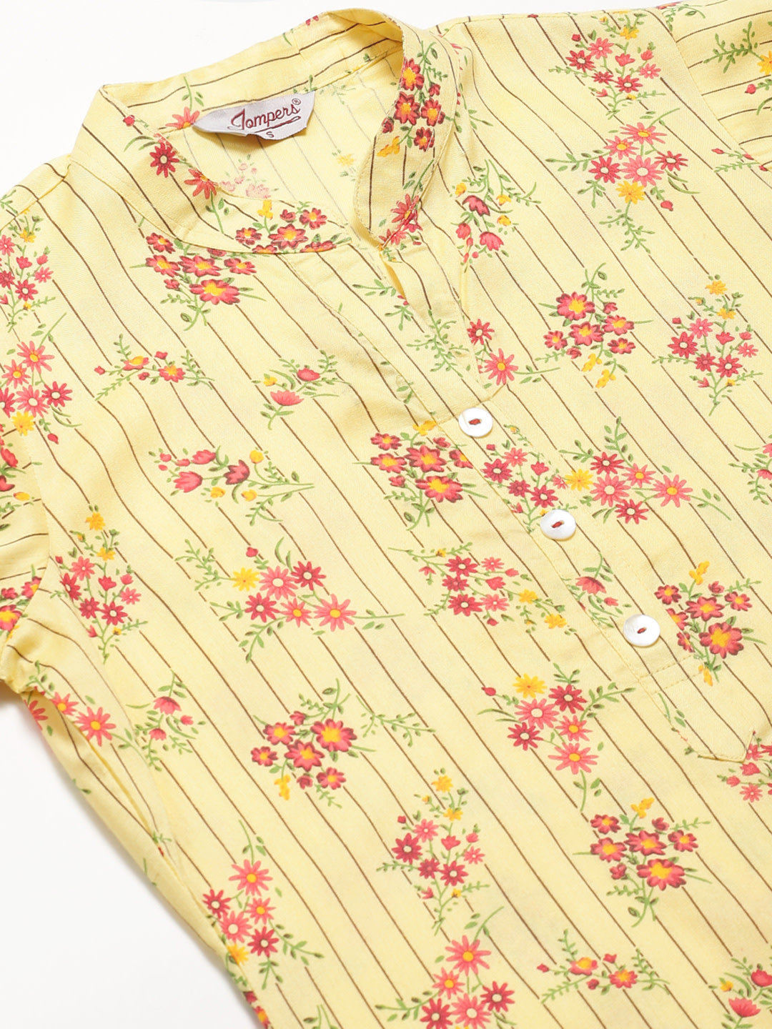 Jompers Women Yellow-Coloured & Red Floral Print Kurta with Palazzos | Grocsy