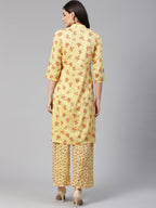 Jompers Women Yellow-Coloured & Red Floral Print Kurta with Palazzos | Grocsy