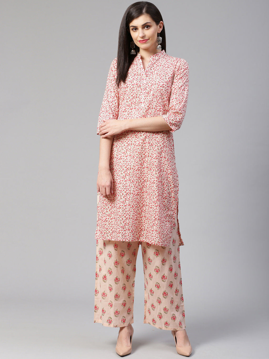 Jompers Women Pink Floral Printed Kurta with Palazzos | Grocsy