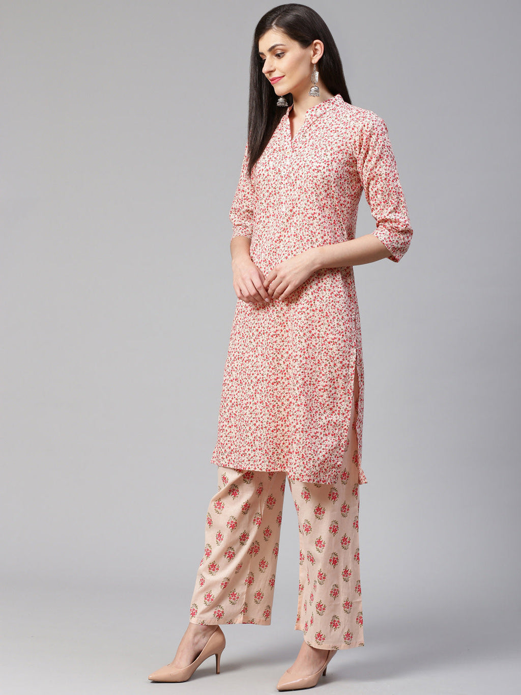 Jompers Women Pink Floral Printed Kurta with Palazzos | Grocsy