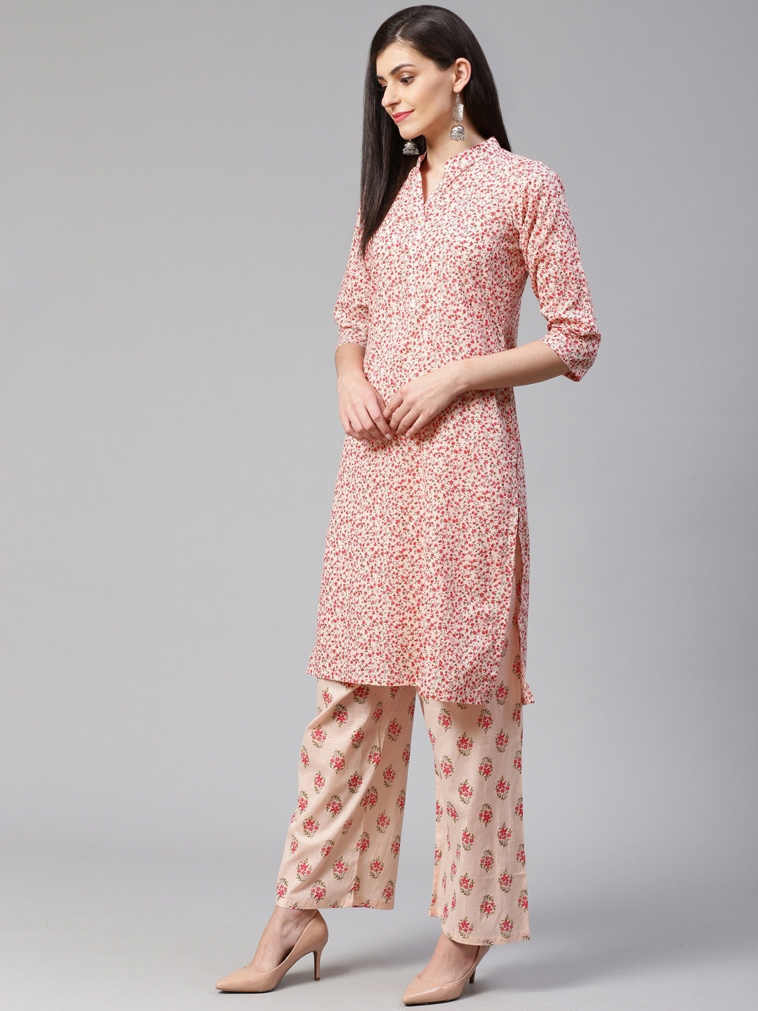 Jompers Women Pink Floral Printed Kurta with Palazzos | Grocsy