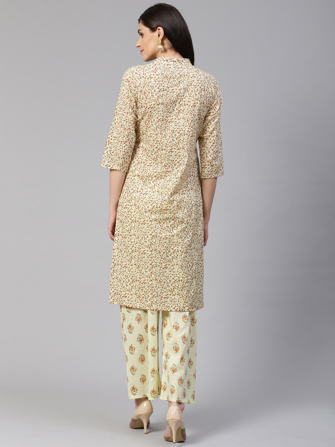 Jompers Women Yellow Floral Printed Kurta with Palazzos | Grocsy