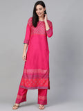 Jompers Women's Pink & Golden Yoke Design Kurta with Palazzos | Grocsy