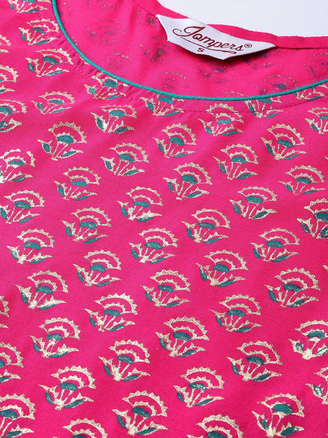 Jompers Women's Pink & Golden Yoke Design Kurta with Palazzos | Grocsy
