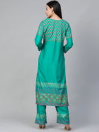 Jompers Women's Rama-Green & Golden Yoke Design Kurta with Palazzos | Grocsy