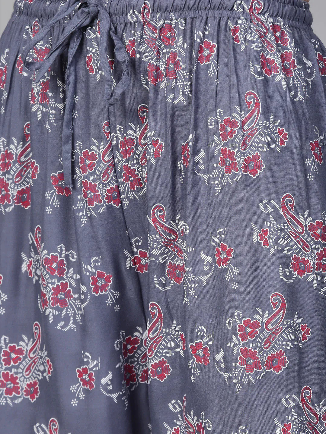 Jompers Women's Grey & Pink Block Printed Kurta with Palazzos | Grocsy
