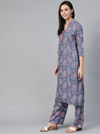 Jompers Women's Grey & Pink Block Printed Kurta with Palazzos | Grocsy