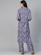 Jompers Women's Grey & Pink Block Printed Kurta with Palazzos | Grocsy