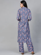 Jompers Women's Grey & Pink Block Printed Kurta with Palazzos | Grocsy