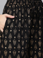 Jompers Women's Black & Golden Block Printed Kurta with Palazzos | Grocsy