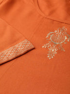 Jompers Women's Orange & Golden Block Printed Kurta with Palazzos | Grocsy