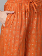 Jompers Women's Orange & Golden Block Printed Kurta with Palazzos | Grocsy