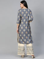 Jompers Women's Grey & Cream-Coloured Block Print Kurta with Palazzos | Grocsy