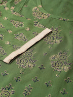 Jompers Women's Green & Golden Block Printed Kurta with Palazzos | Grocsy