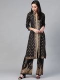 Jompers Women's Black & Golden Block Print Kurta with Palazzos | Grocsy