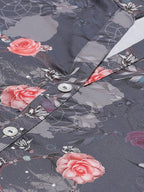 Jompers Women Charcoal Grey & Pink Floral Printed Kurta with Palazzos | Grocsy
