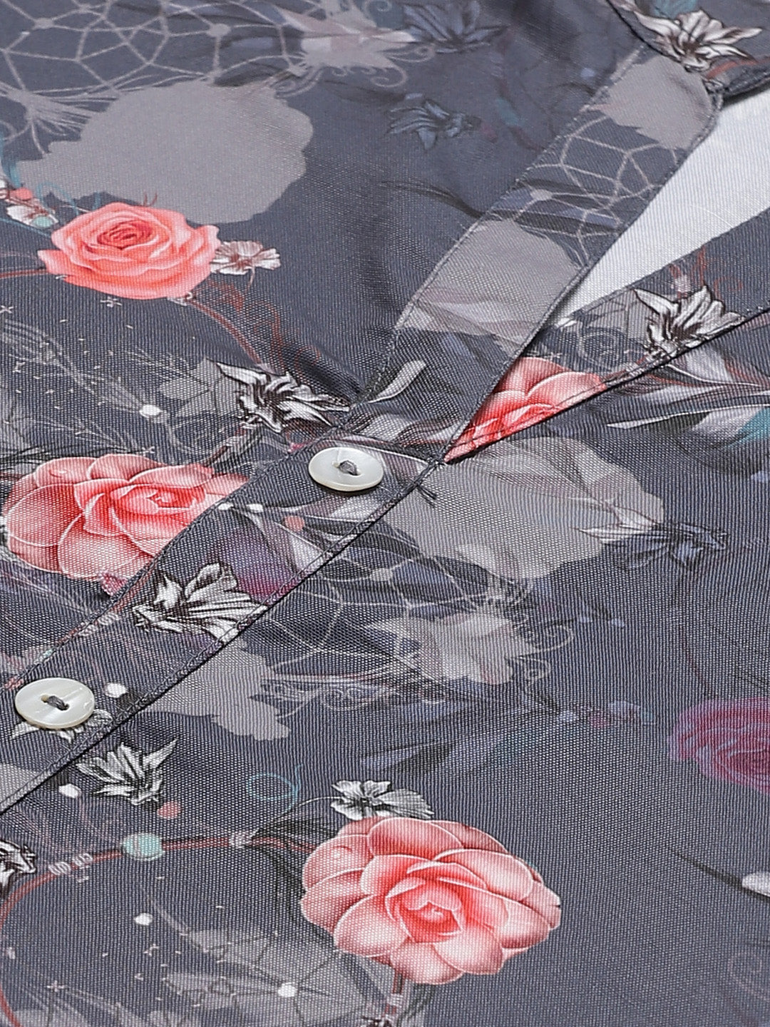 Jompers Women Charcoal Grey & Pink Floral Printed Kurta with Palazzos | Grocsy