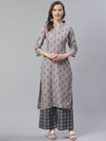Jompers Women Grey & Beige Floral Printed Kurta with Palazzos | Grocsy