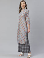 Jompers Women Grey & Beige Floral Printed Kurta with Palazzos | Grocsy